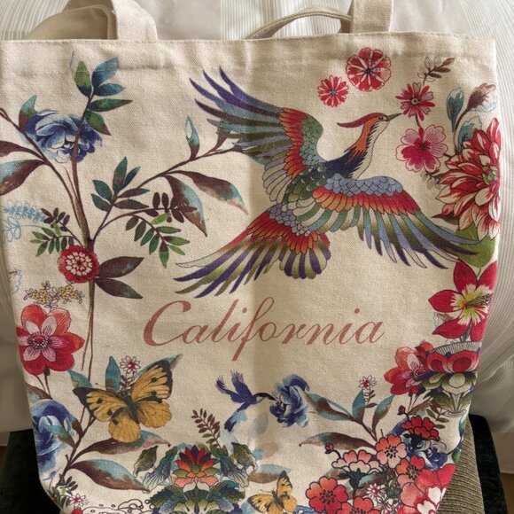 Johnny Was California Women's Canvas Shoulder Tote Bag Boho Floral Bird - Picture 8 of 9